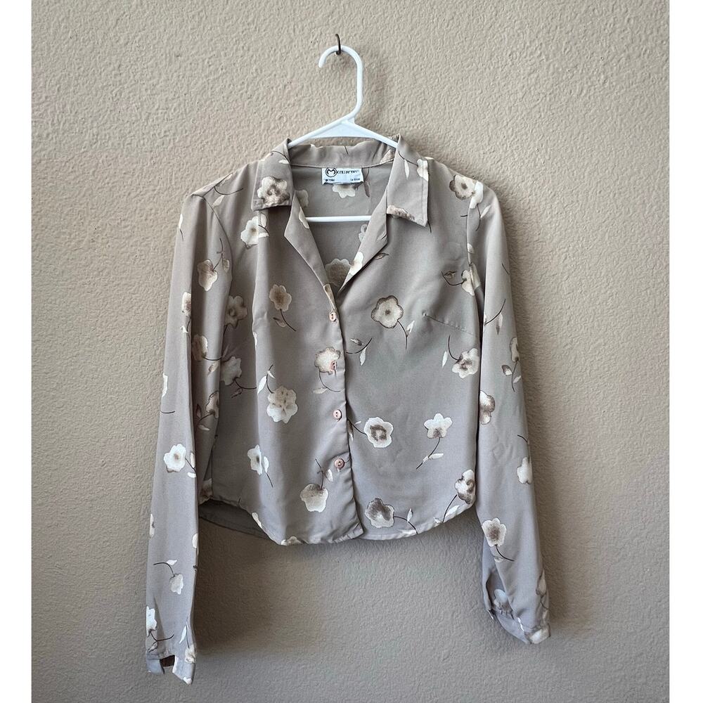 Vintage 90s M Collection floral cropped button down blouse size M